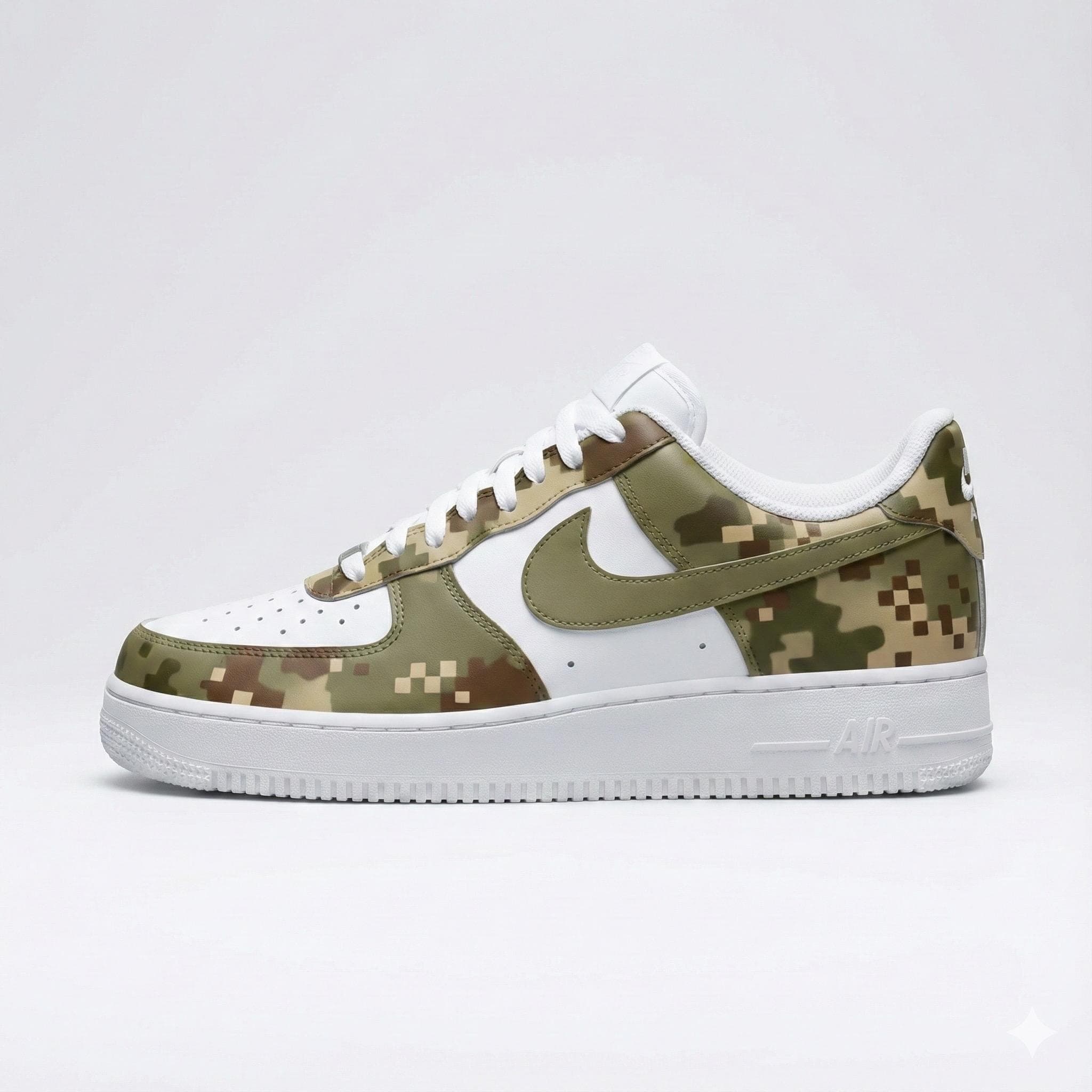 Custom Hand-Painted Nike Air Force 1 Shoes | Pixel Camo Sneakers | Unique Streetwear Footwear