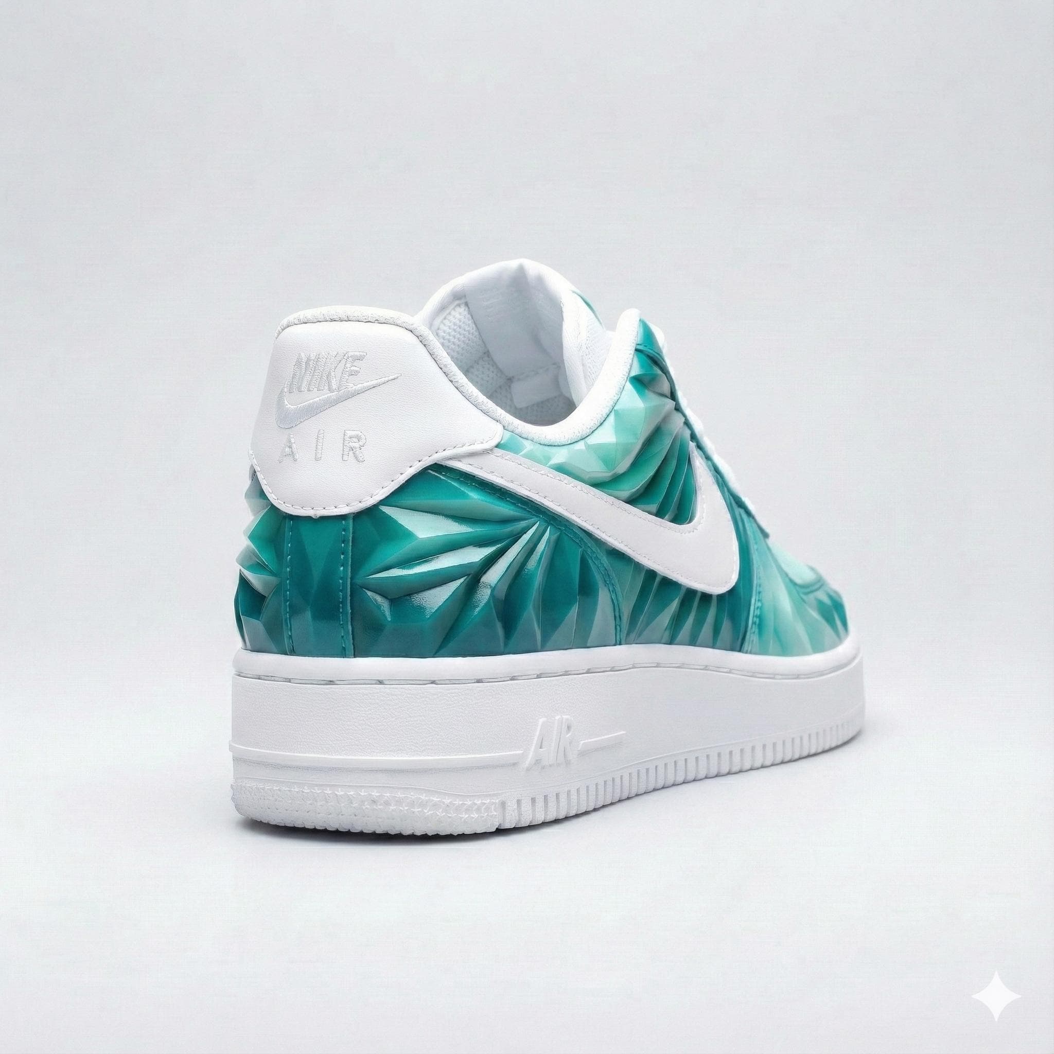 Custom Hand-Painted Nike Air Force 1 Shoes | Teal Geometric Waves | 3D Textured AF1 Sneakers | Futuristic Streetwear