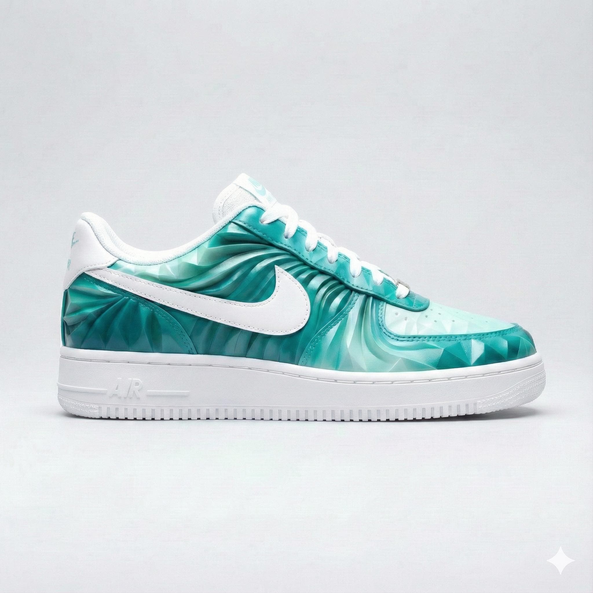 Custom Hand-Painted Nike Air Force 1 Shoes | Teal Geometric Waves | 3D Textured AF1 Sneakers | Futuristic Streetwear