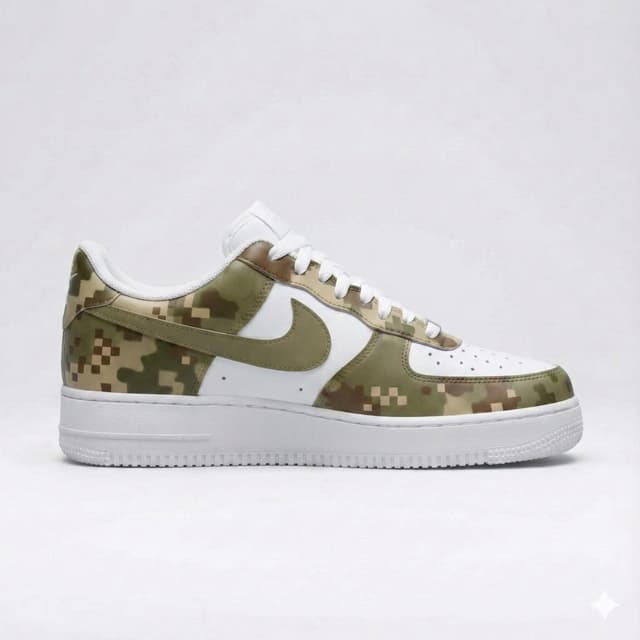 Custom Hand-Painted Nike Air Force 1 Shoes | Pixel Camo Sneakers | Unique Streetwear Footwear