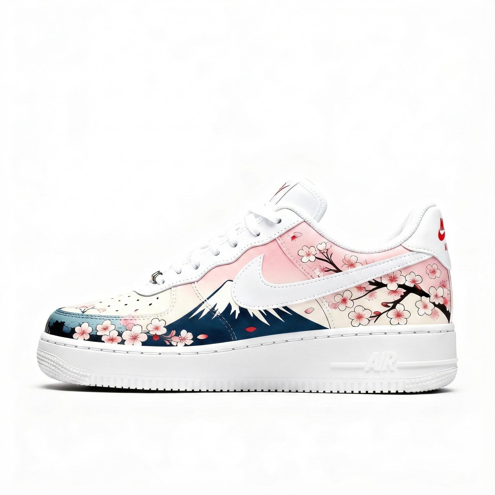 Custom Hand-Painted Nike Air Force 1 Shoes | Cherry Blossom Mount Fuji | Japanese Sakura AF1 Sneakers