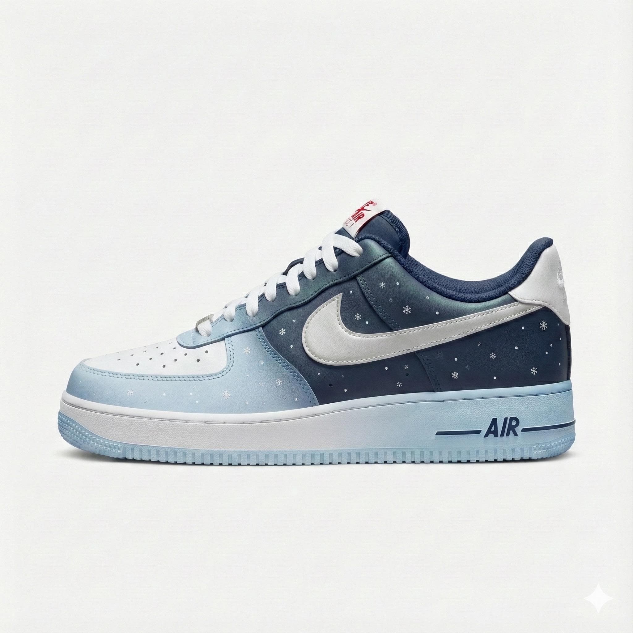 Custom Hand-Painted Nike Air Force 1 Shoes | Winter Snowflake Navy Blue AF1 Sneakers