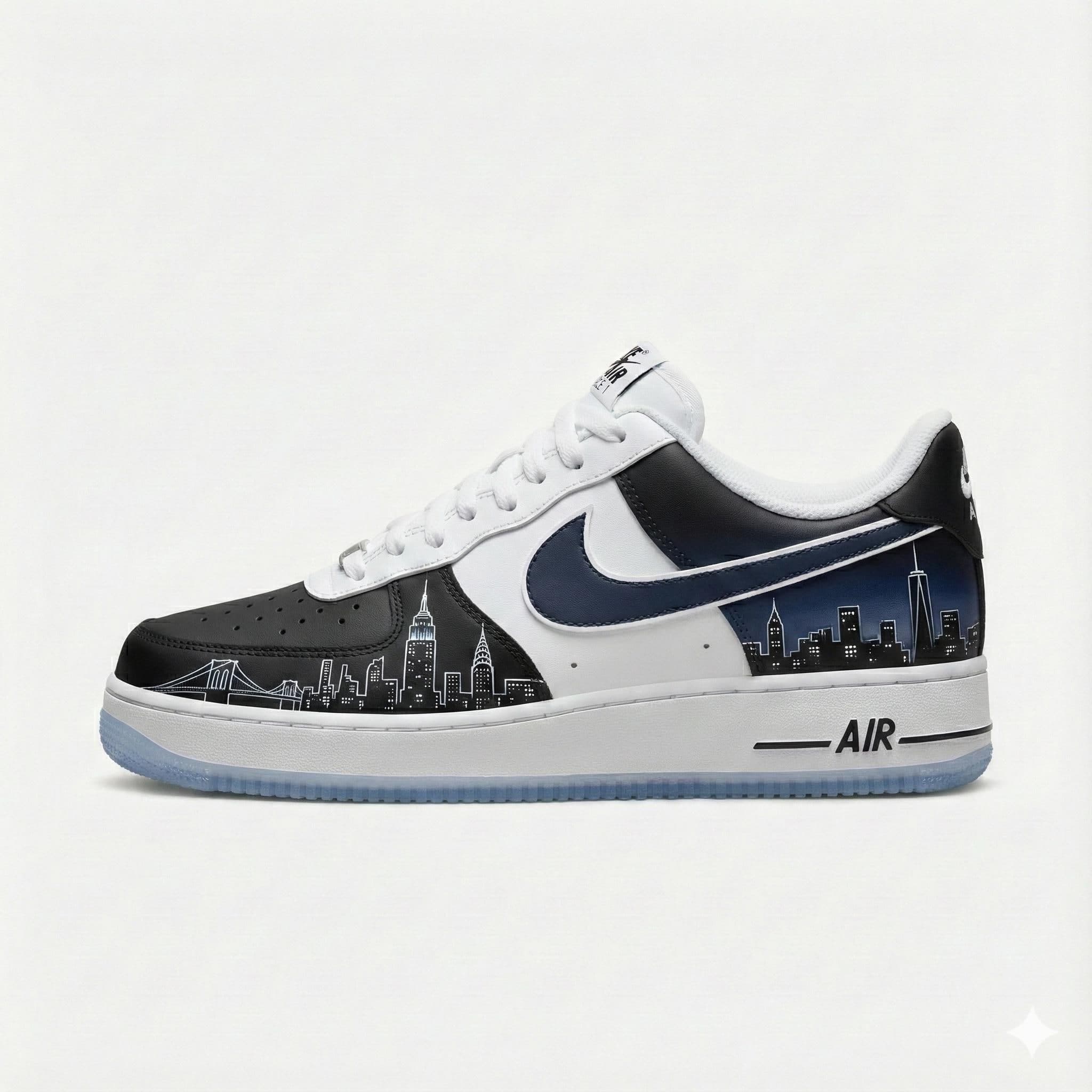 Custom Nike Air Force 1 Shoes | NYC Skyline Night | New York City Sneakers AF1