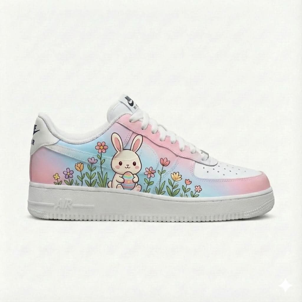 Custom Nike Air Force 1 Shoes | Easter Bunny Pastel | Cute Rabbit Egg Sneakers AF1