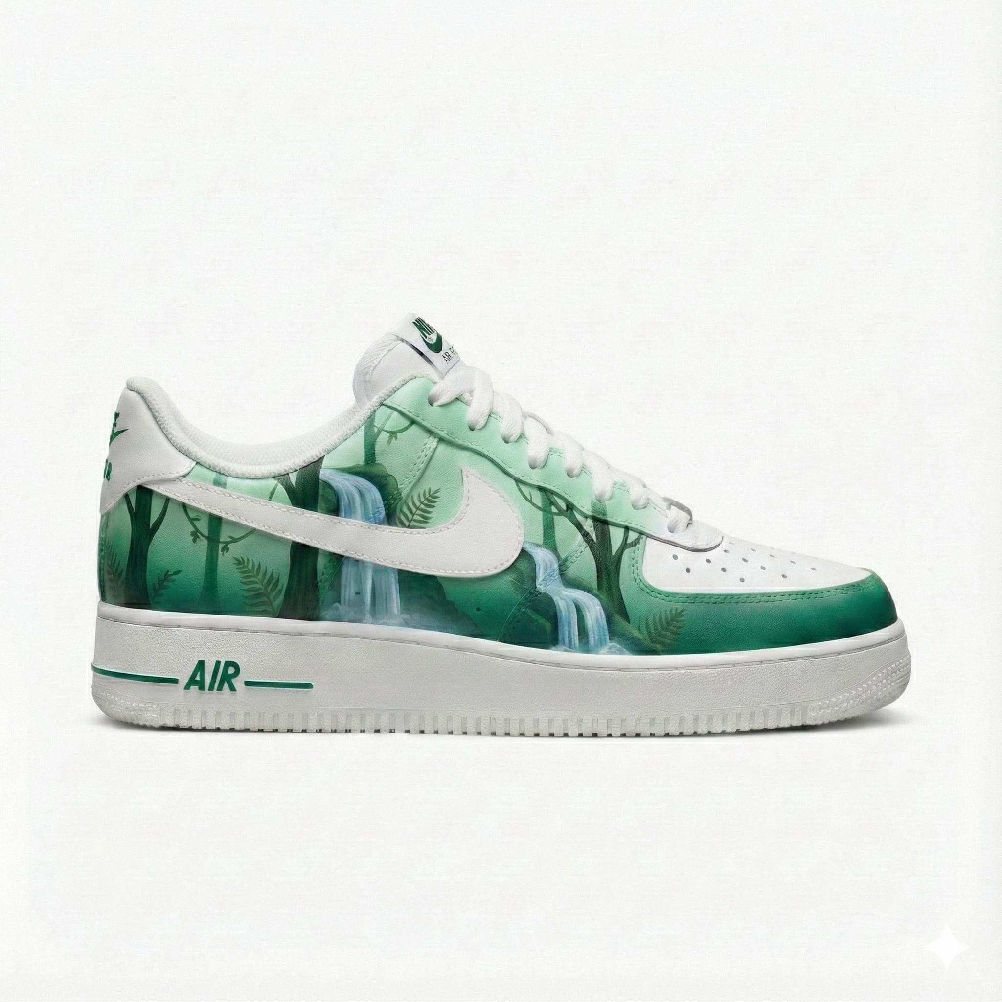 Custom Nike Air Force 1 Shoes | Rainforest Waterfall Green | Rainforest Sneakers AF1