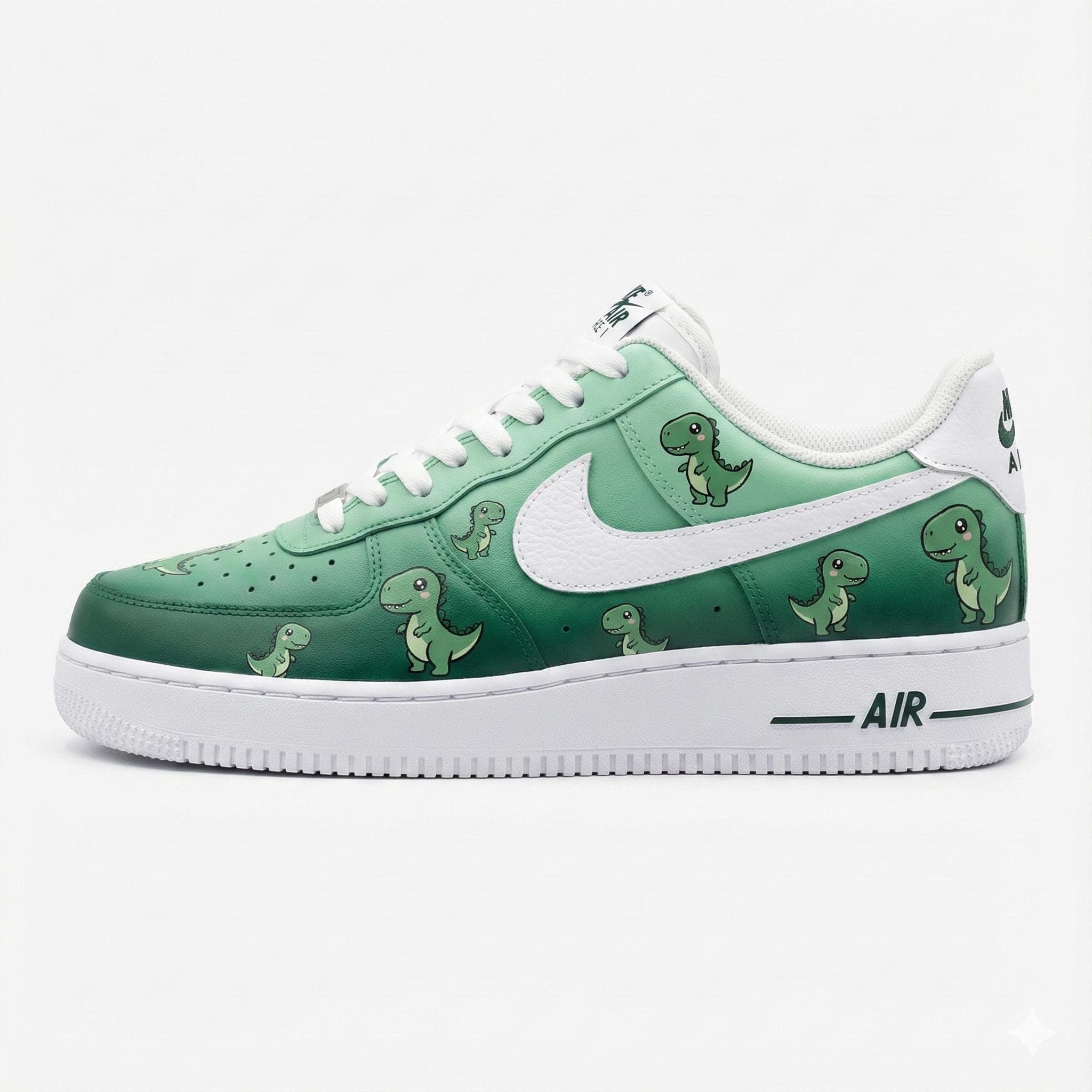 Custom Nike Air Force 1 Shoes | Green Dinosaur Gradient | Cute Dino Sneakers AF1