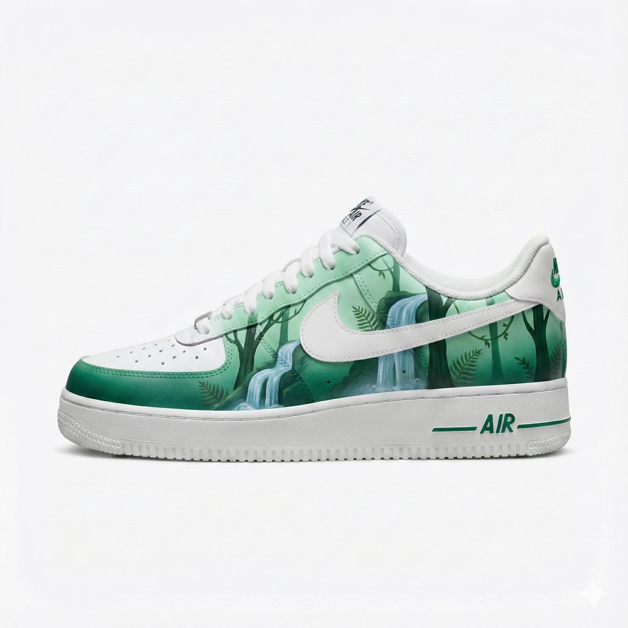 Custom Nike Air Force 1 Shoes | Rainforest Waterfall Green | Rainforest Sneakers AF1