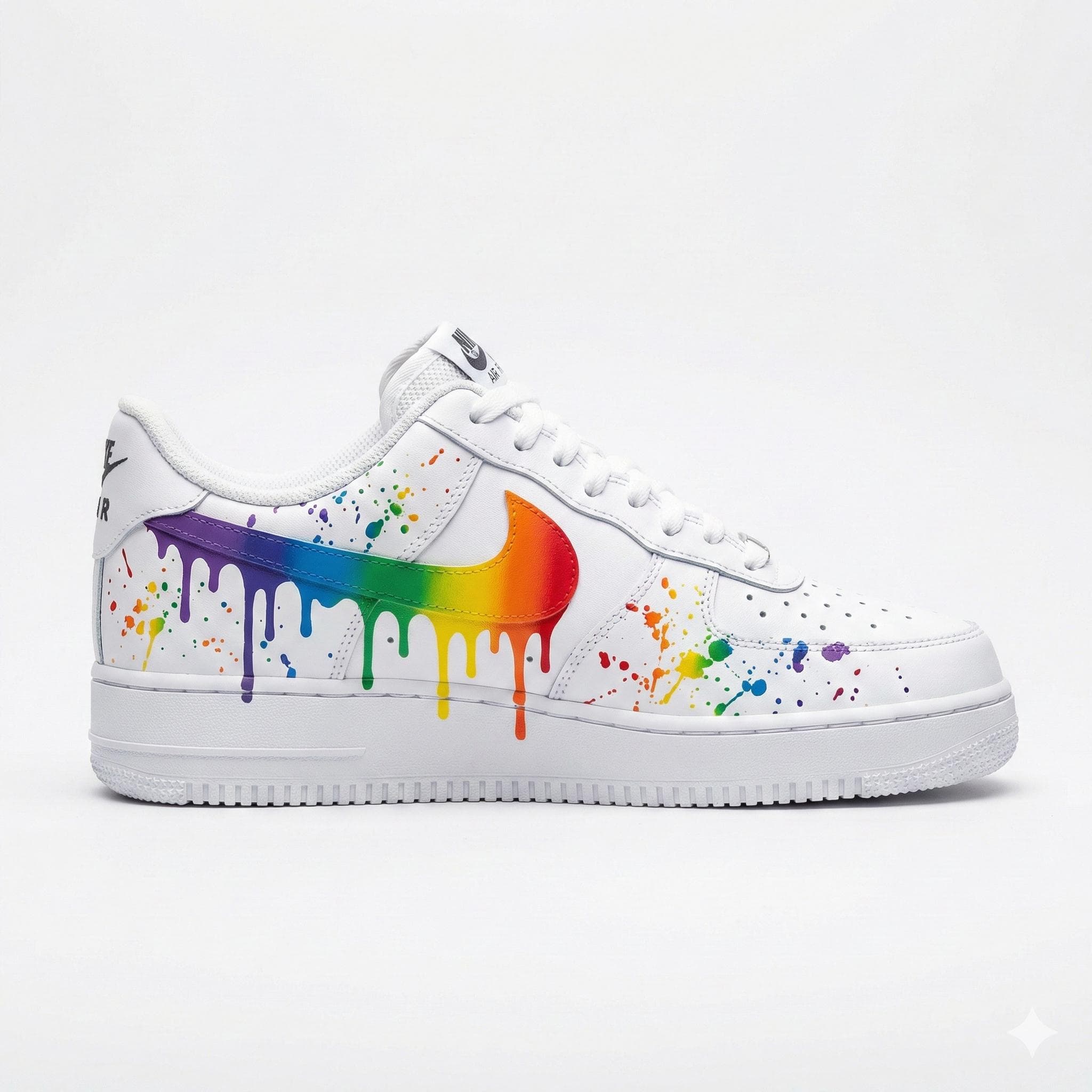 Custom Nike Air Force 1 Shoes | Rainbow Swoosh Paint Splatter | Pride Sneakers AF1